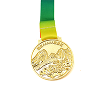 Gold plated frosted engraved landscape medal