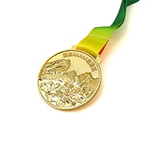 Gold plated frosted engraved landscape medal